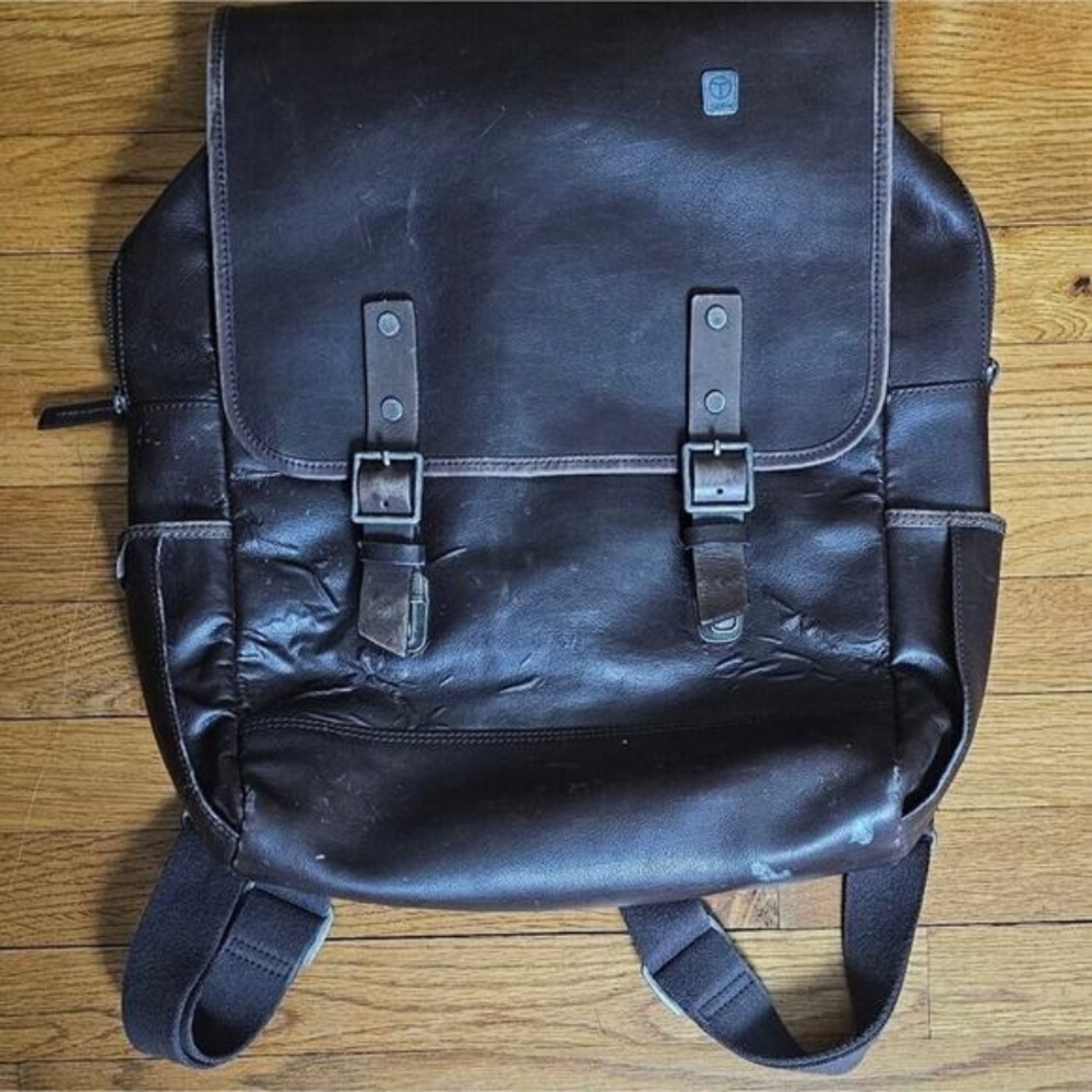 Tumi T-Tech Brown Leather Messenger Bag Briefcase Laptop Work Satchel
